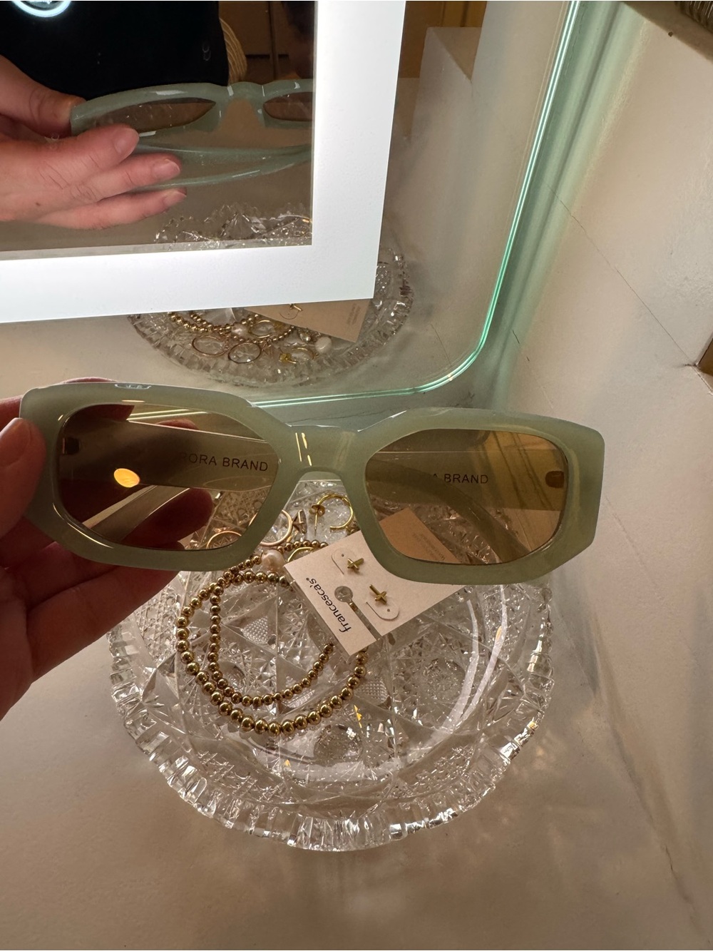 Mint Green Rectangular Sunglasses by
